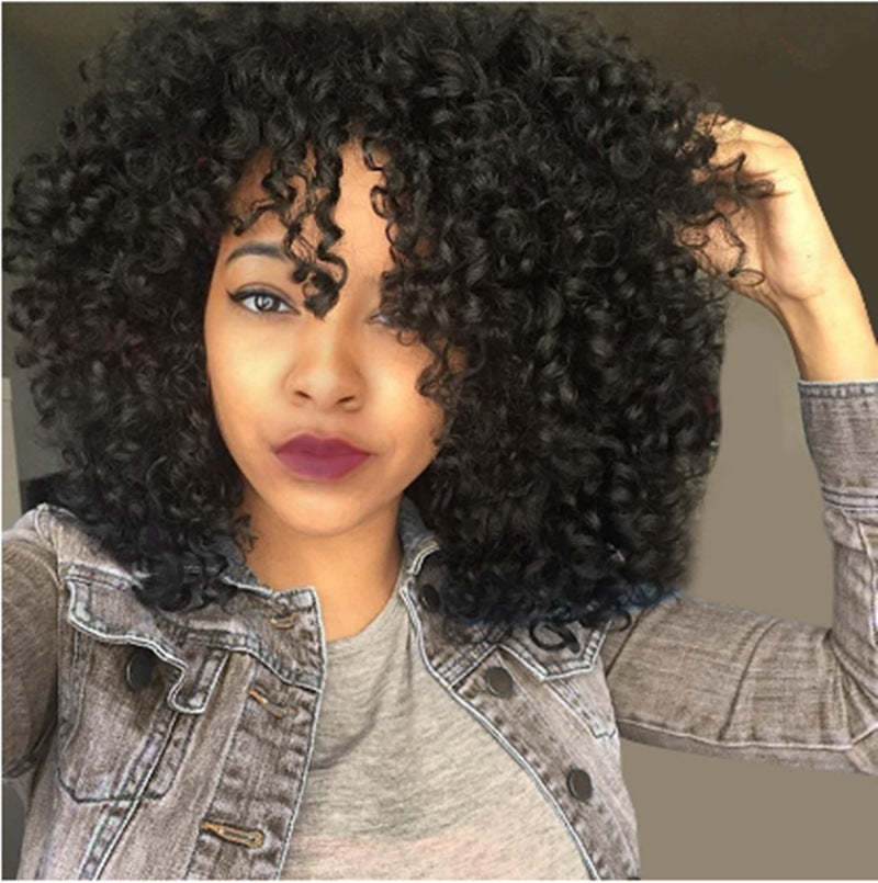 African Short Curly Hair Female Wigs, Fluffy and Long Curly Hair