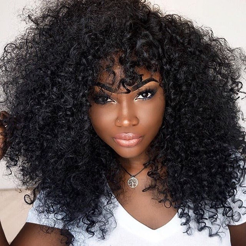 African Short Curly Hair Female Wigs, Fluffy and Long Curly Hair