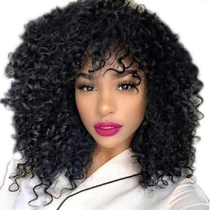 African Short Curly Hair Female Wigs, Fluffy and Long Curly Hair