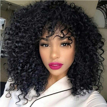 African Short Curly Hair Female Wigs, Fluffy and Long Curly Hair