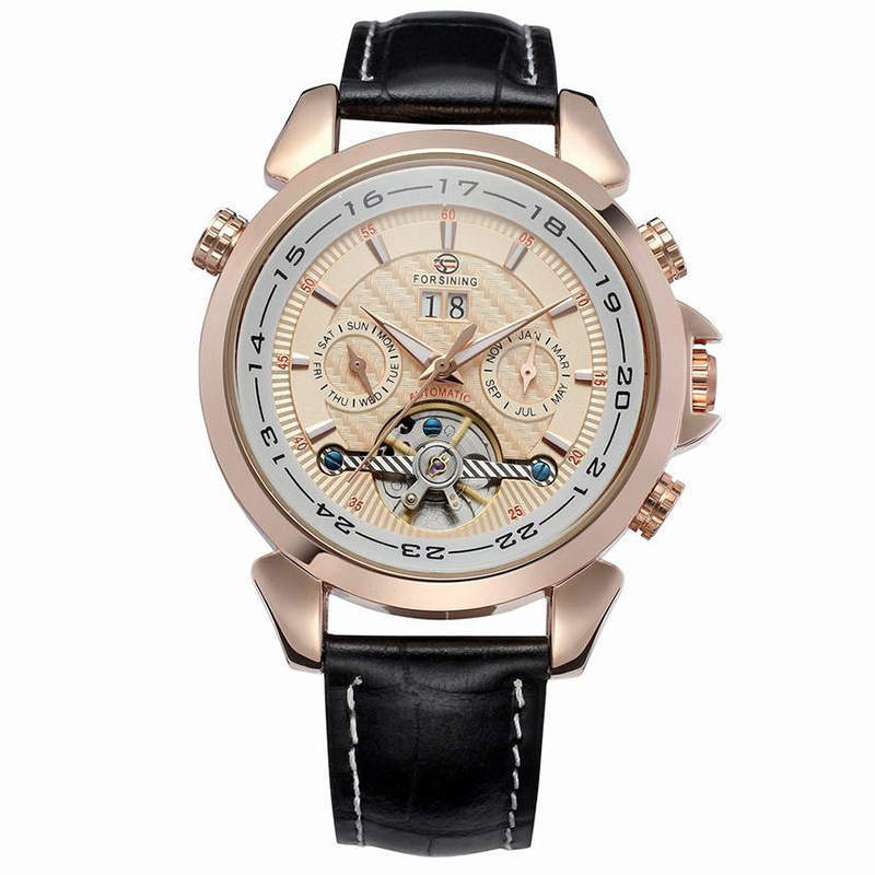 Luxury Tourbillon Complete Calendar Watch – Men's Genuine Leather Automatic Mechanical Timepiece