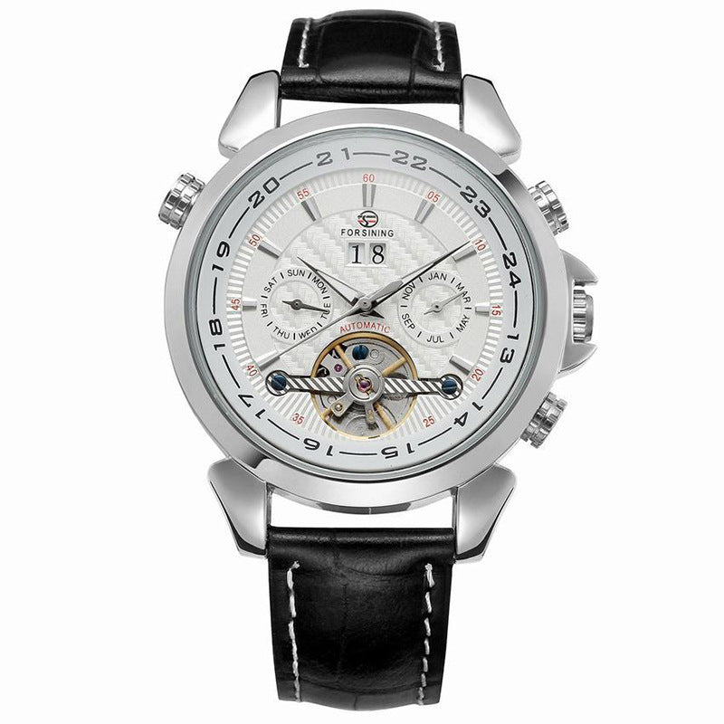 Luxury Tourbillon Complete Calendar Watch – Men's Genuine Leather Automatic Mechanical Timepiece