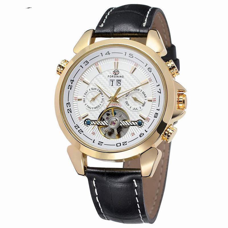 Luxury Tourbillon Complete Calendar Watch – Men's Genuine Leather Automatic Mechanical Timepiece