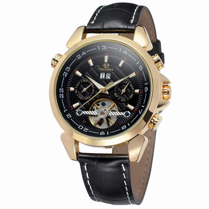 Luxury Tourbillon Complete Calendar Watch – Men's Genuine Leather Automatic Mechanical Timepiece