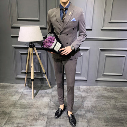 Slim Fit Korean Double Breasted Business Leisure Suit Coat for Men