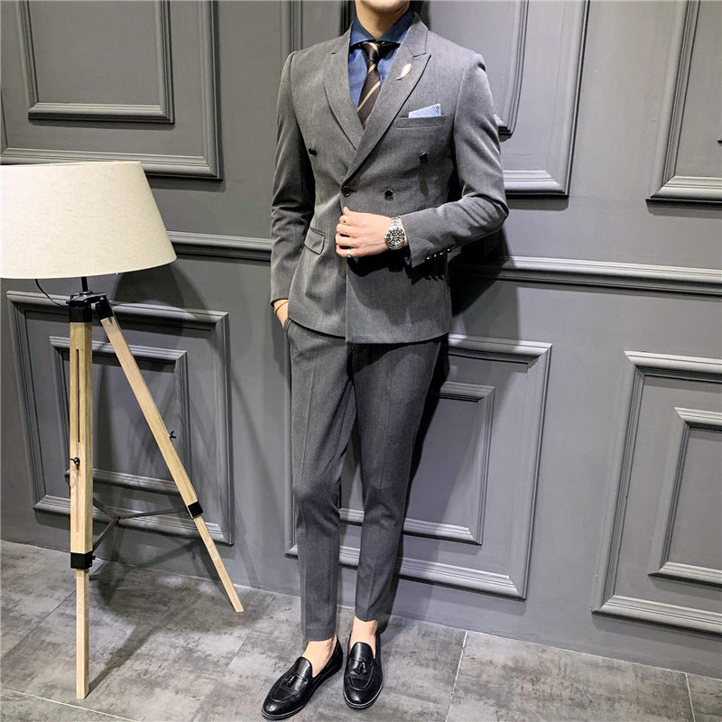 Slim Fit Korean Double Breasted Business Leisure Suit Coat for Men