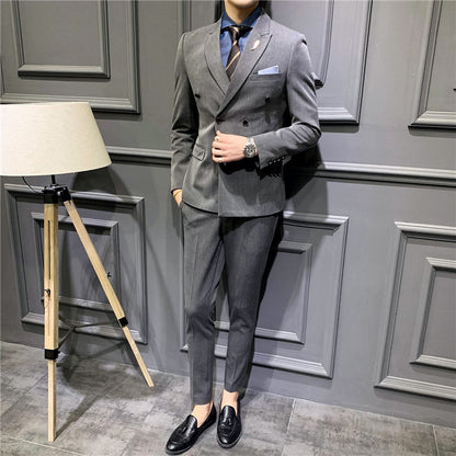 Slim Fit Korean Double Breasted Business Leisure Suit Coat for Men