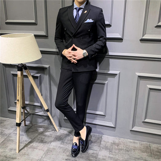 Slim Fit Korean Double Breasted Business Leisure Suit Coat for Men