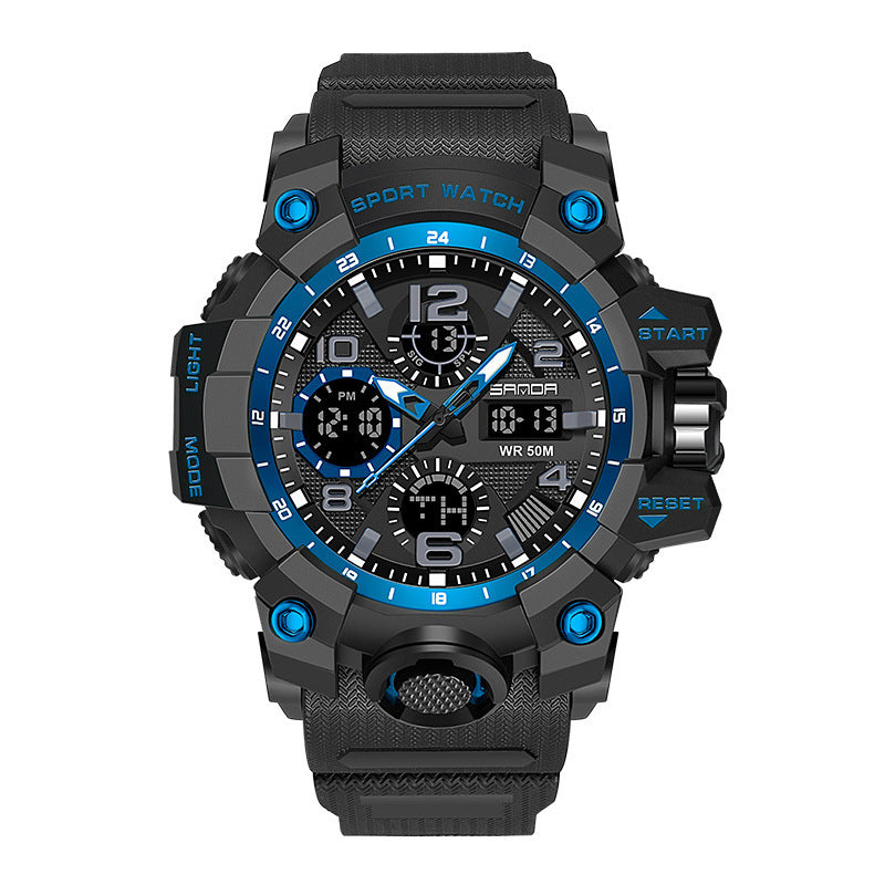 Men’s Dual Display Quartz Sports Watch with Multi-Function Waterproof Stopwatch