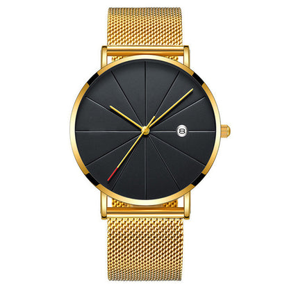 Slim Calendar Men’s Quartz Wristwatch with Stainless Steel Mesh Band