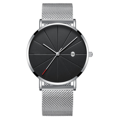 Slim Calendar Men’s Quartz Wristwatch with Stainless Steel Mesh Band