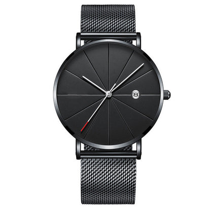 Slim Calendar Men’s Quartz Wristwatch with Stainless Steel Mesh Band