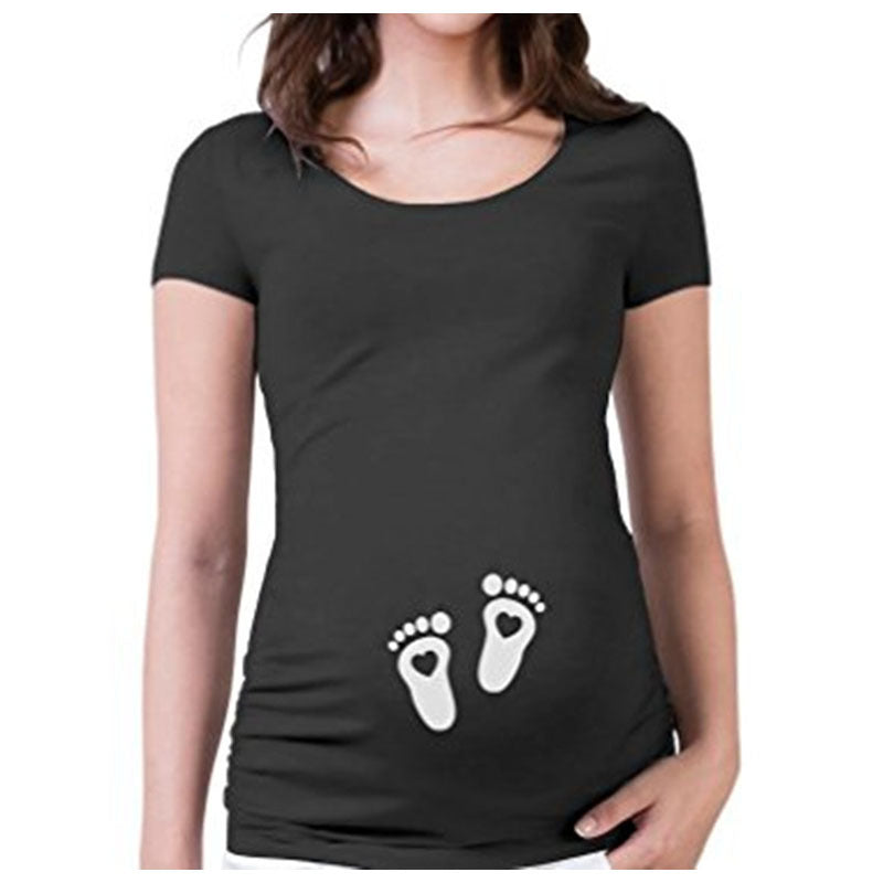 Slim Maternity T-Shirts with Funny Lettering - O-Neck Design for Pregnant Women