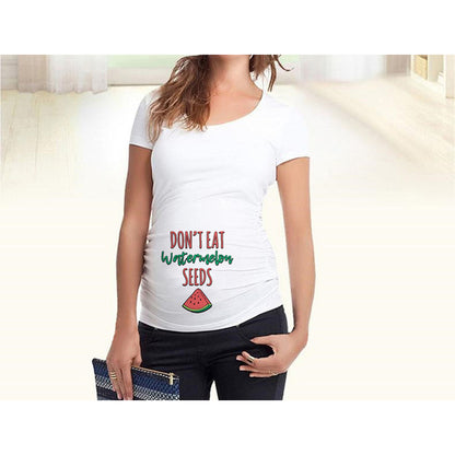 Slim Maternity T-Shirts with Funny Lettering - O-Neck Design for Pregnant Women