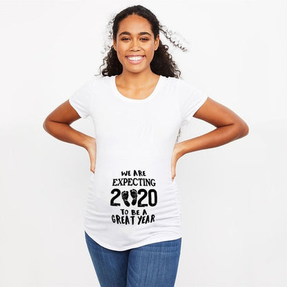 Slim Maternity T-Shirts with Funny Lettering - O-Neck Design for Pregnant Women