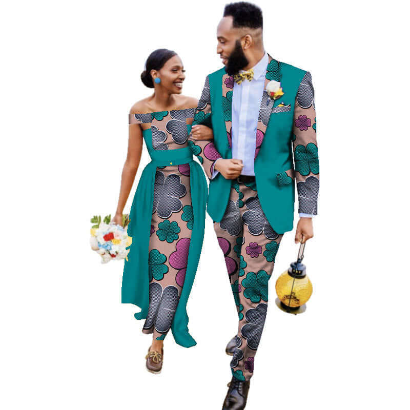 Cotton African Wedding Dress and Suit Sets for Couples