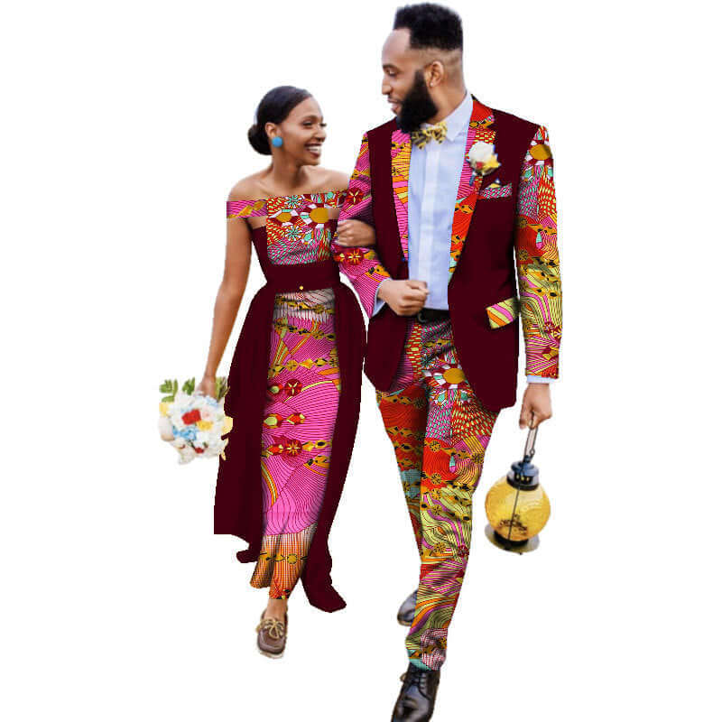 Cotton African Wedding Dress and Suit Sets for Couples