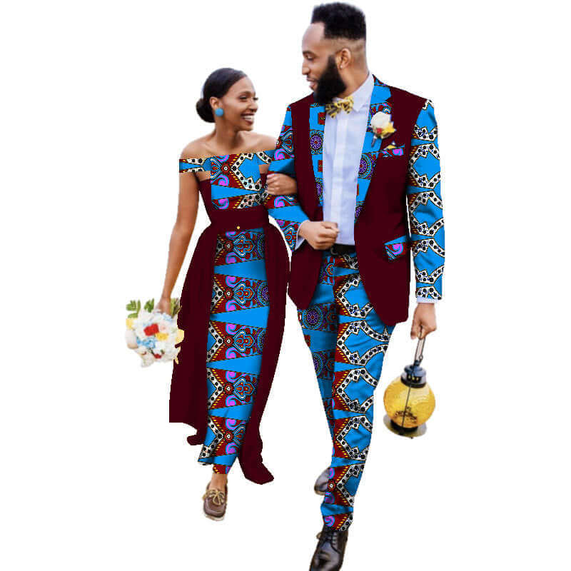 Cotton African Wedding Dress and Suit Sets for Couples