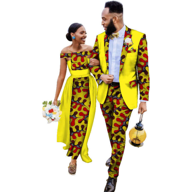 Cotton African Wedding Dress and Suit Sets for Couples