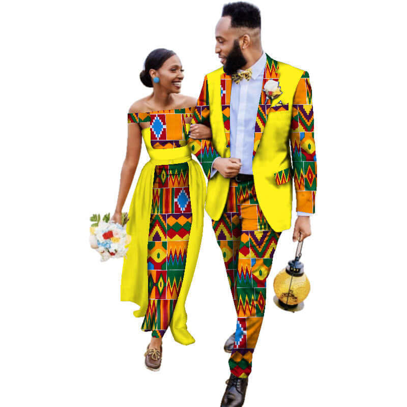 Cotton African Wedding Dress and Suit Sets for Couples