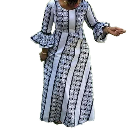 Plus Size Printed African Dress with Long Sleeves for Spring