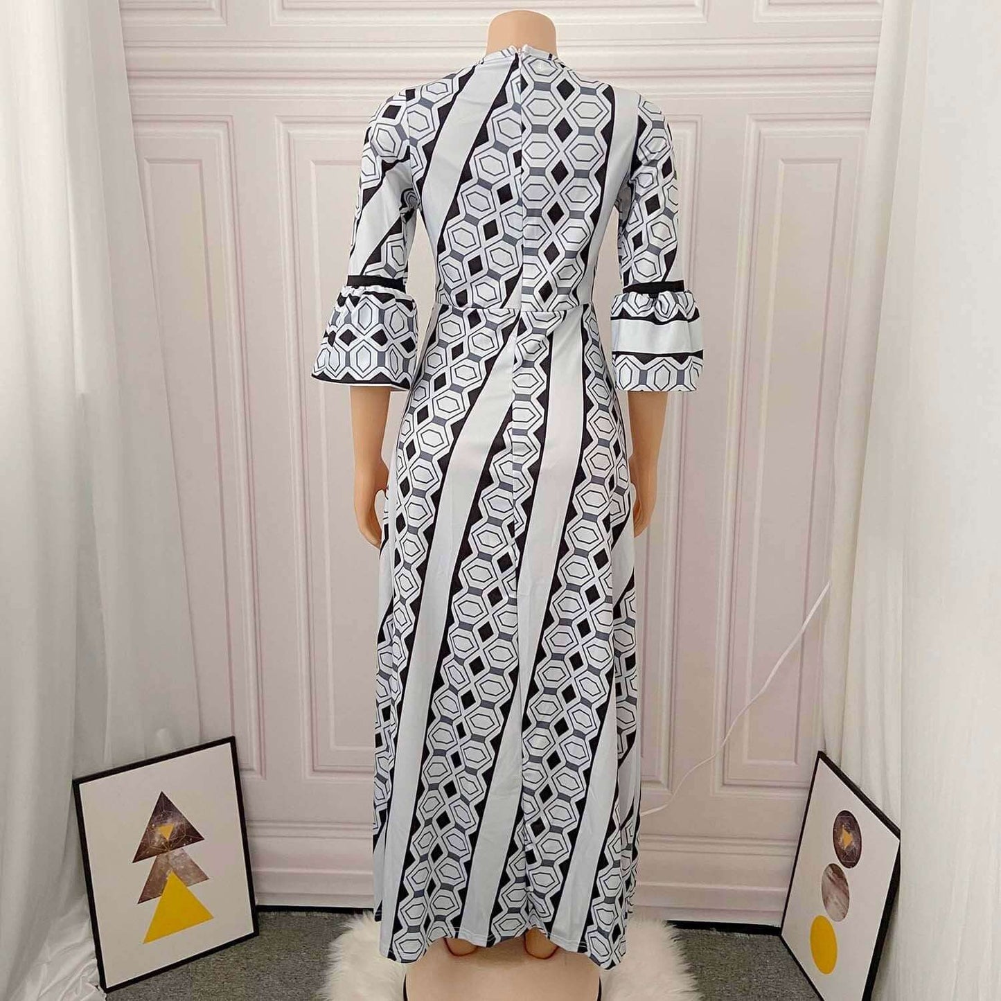 Plus Size Printed African Dress with Long Sleeves for Spring