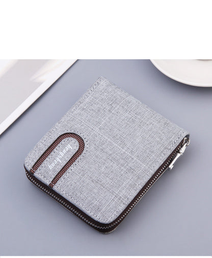 Men's Short Wallet Men Wallet Zipper Wallet Canvas Small Wallet Multi-function Dollar Multi-card Slot