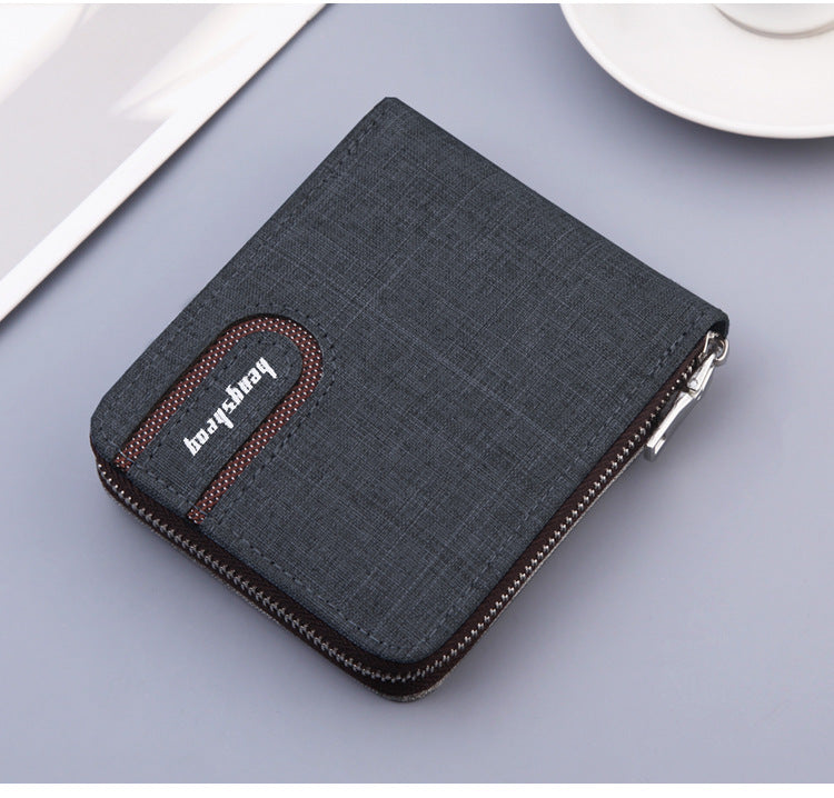 Men's Short Wallet Men Wallet Zipper Wallet Canvas Small Wallet Multi-function Dollar Multi-card Slot