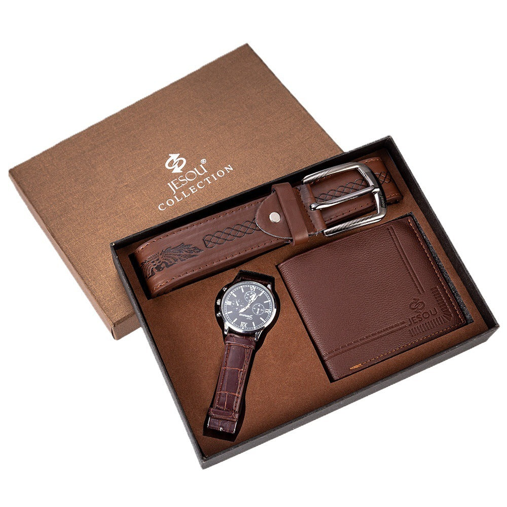 Stylish Men's Watch Set with Wallet and Leather Belt