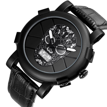 SKONE Pirate Skeleton Skull Quartz Watch – Luxury Waterproof Leather Design for Men