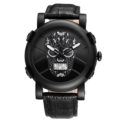 SKONE Pirate Skeleton Skull Quartz Watch – Luxury Waterproof Leather Design for Men