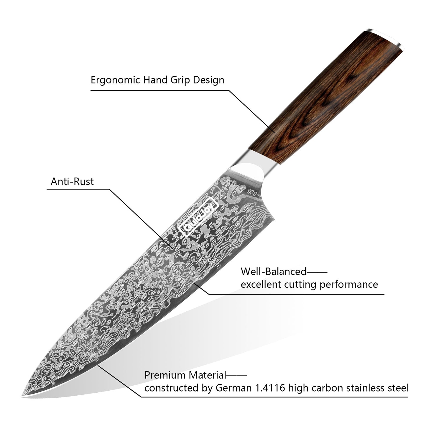 Qulajoy Japanese Chef Knife – High Carbon German Steel Damascus Kitchen Knife