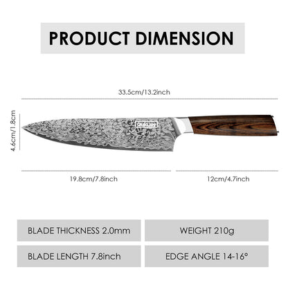 Qulajoy Japanese Chef Knife – High Carbon German Steel Damascus Kitchen Knife