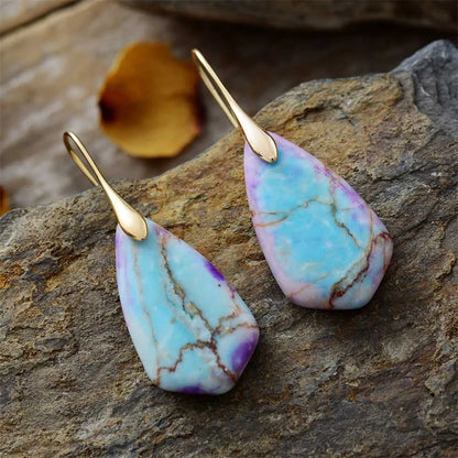 Unique Natural Stone Ethnic Gold-Plated Earrings