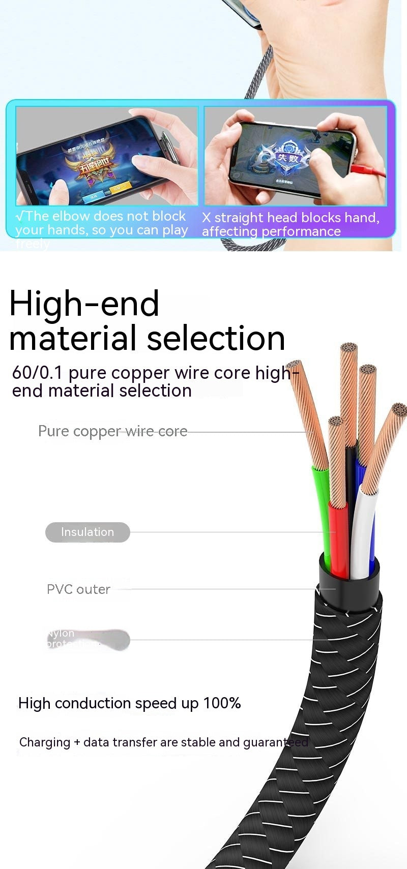 Elbow Charging Cable for Mobile Gaming