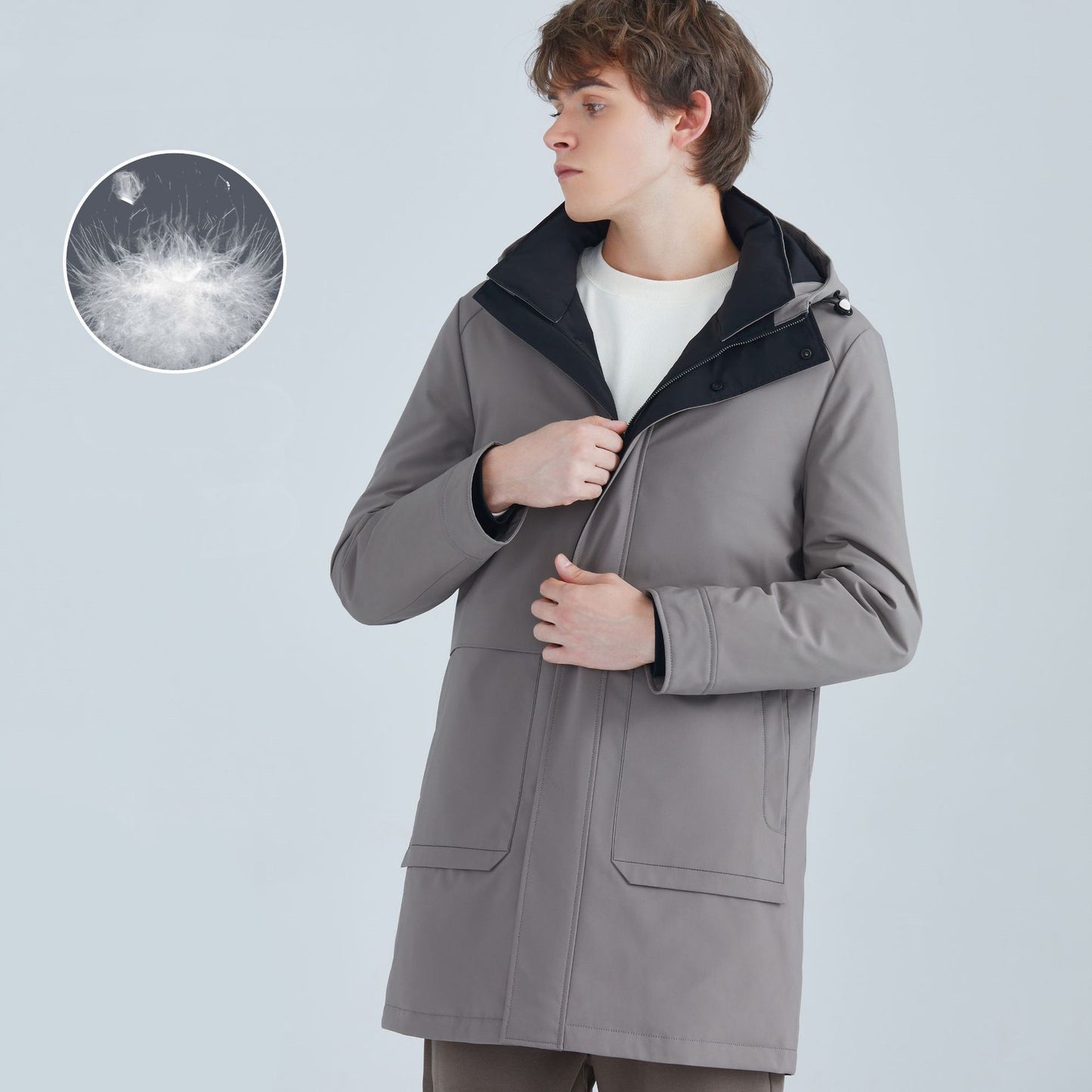 Fashionable White Duck Down Hooded Jacket for Men – Stylish and Warm