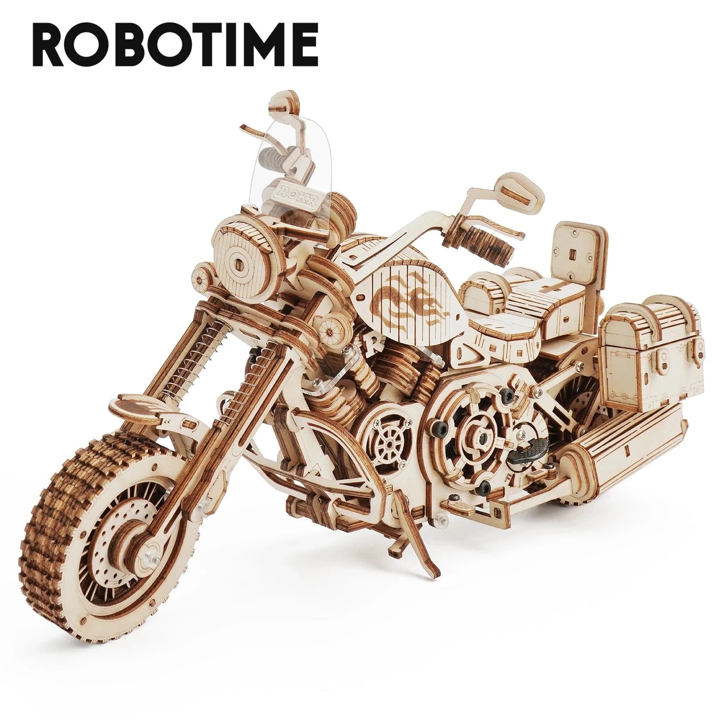 Robotime Rokr Cruiser Motorcycle DIY Wooden Model Kit - 420 Pieces, Fun Toys for All Ages