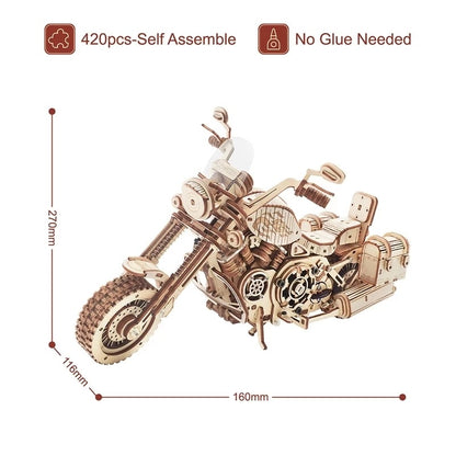 Robotime Rokr Cruiser Motorcycle DIY Wooden Model Kit - 420 Pieces, Fun Toys for All Ages