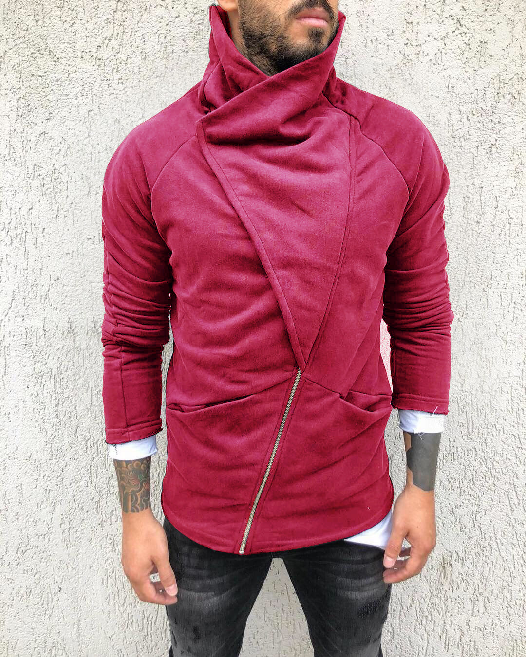 Pure color hooded sweater long-sleeved cardigan casual slim brushed