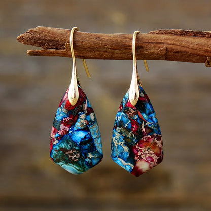 Unique Natural Stone Ethnic Gold-Plated Earrings