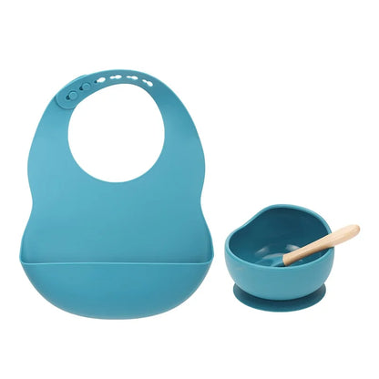 Colorful Silicone Feeding Set for Babies: Bib, Plate, Bowl, and Spoon - PureSelect