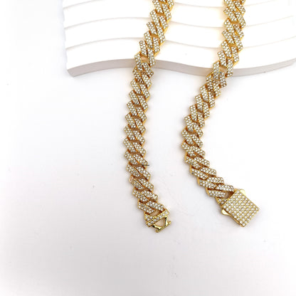 Diamond-shaped Full Diamond Cuban Link Chain Men's And Women's Fashion Necklace