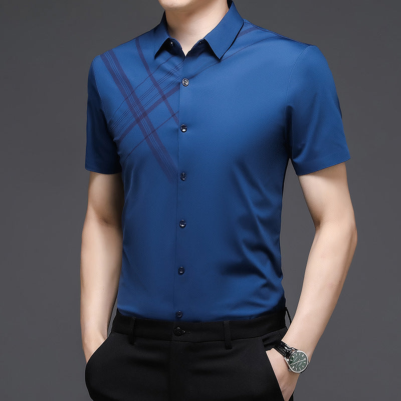 Woodpecker Silk Short Sleeve Shirt for Middle-Aged Men