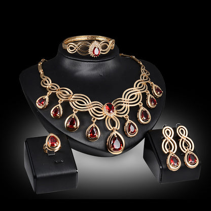 Set Jewelry Fashion Gems Necklace And Earrings Alloy Jewelry