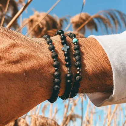 Couples' Turquoise Cross Bracelet – Stylish Men's Fashion Accessory