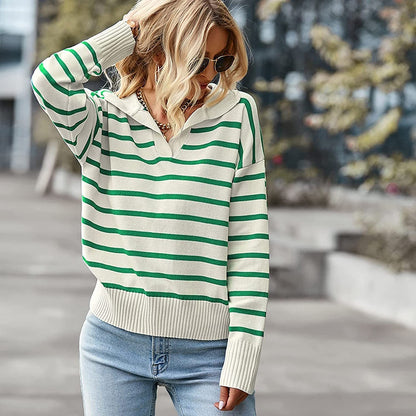 Casual V-Neck Striped Sweater - PureSelect