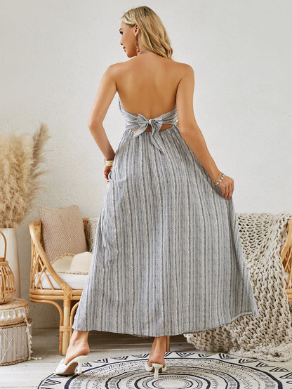 Bohemian Striped Maxi Dress - Sleeveless Summer Beach Wear - PureSelect