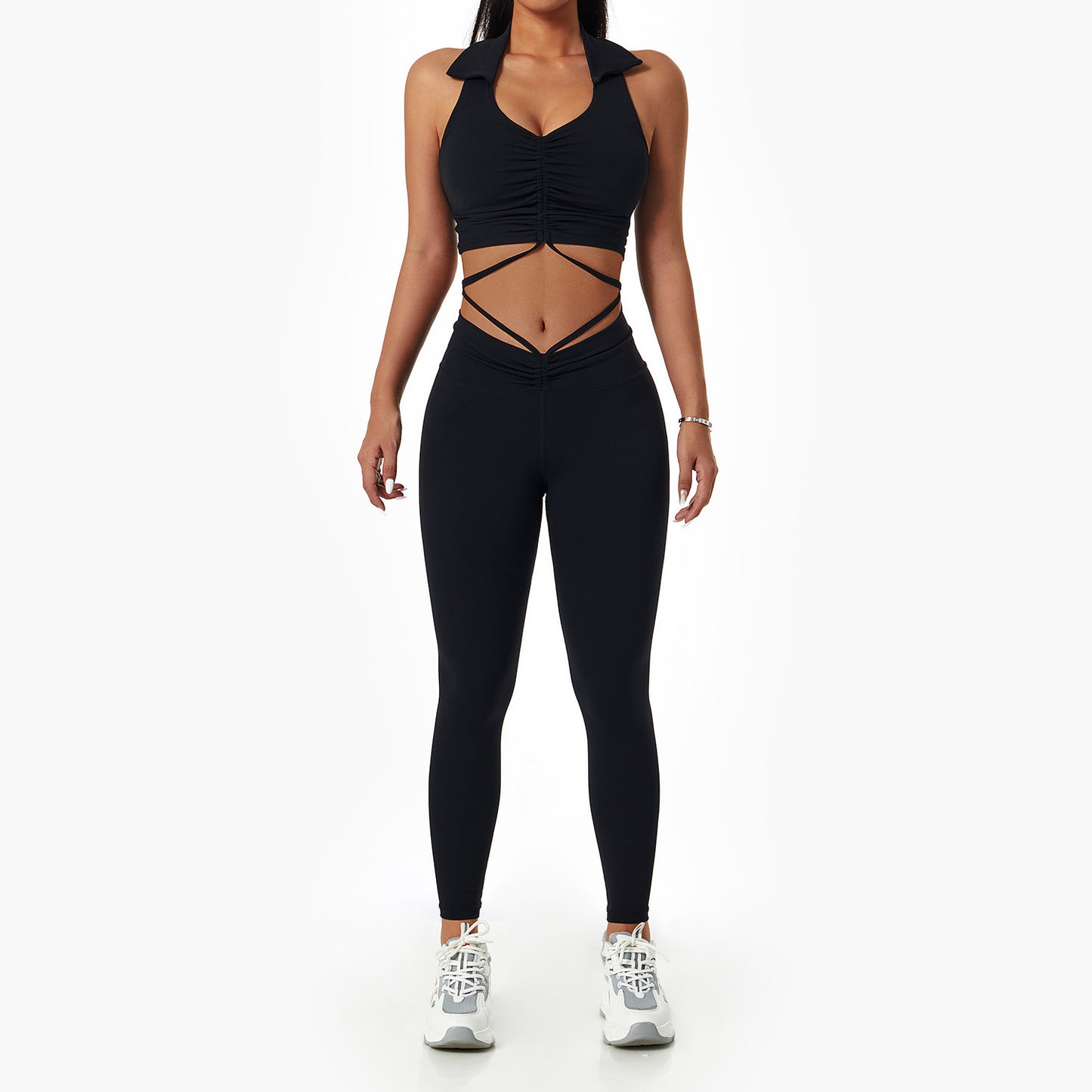 Fashion Gym Drawstring Lapel Sports Outfit for Women