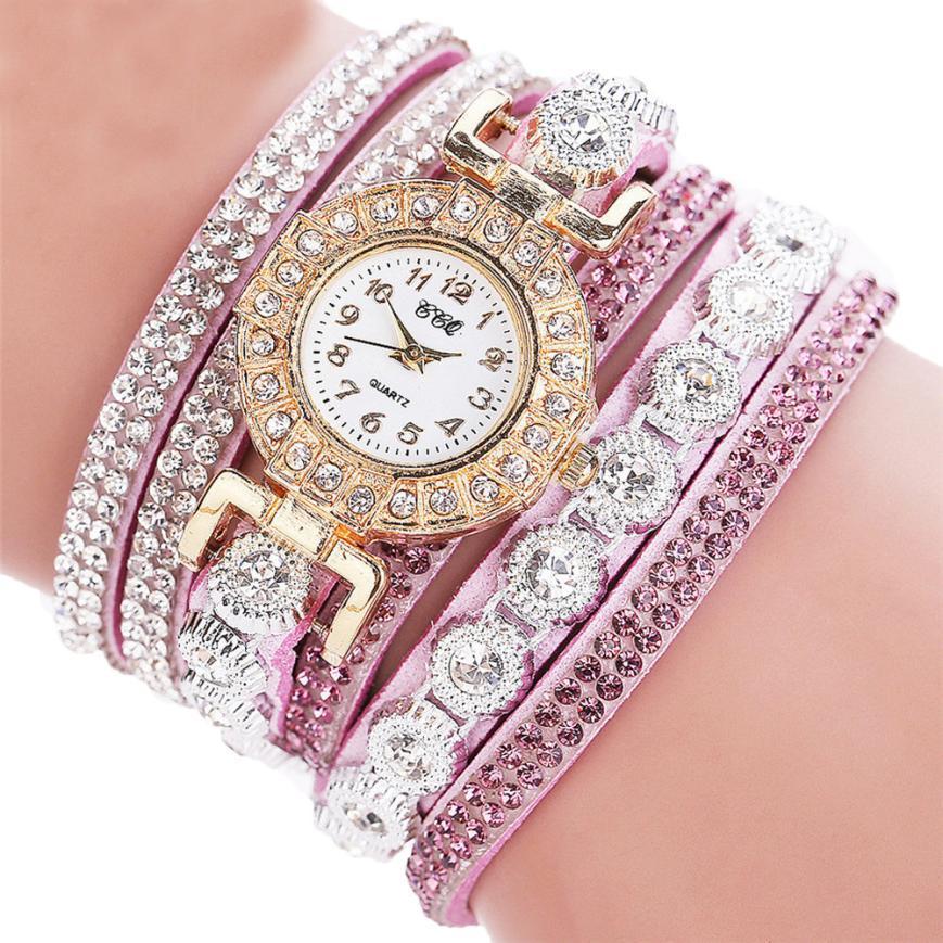 Elegant Women's Quartz Watch – PU Leather Bracelet with Rhinestone Accents