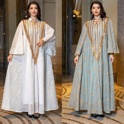 Dubai Mesh Embroidered Sequin Robe for Middle Eastern Evenings